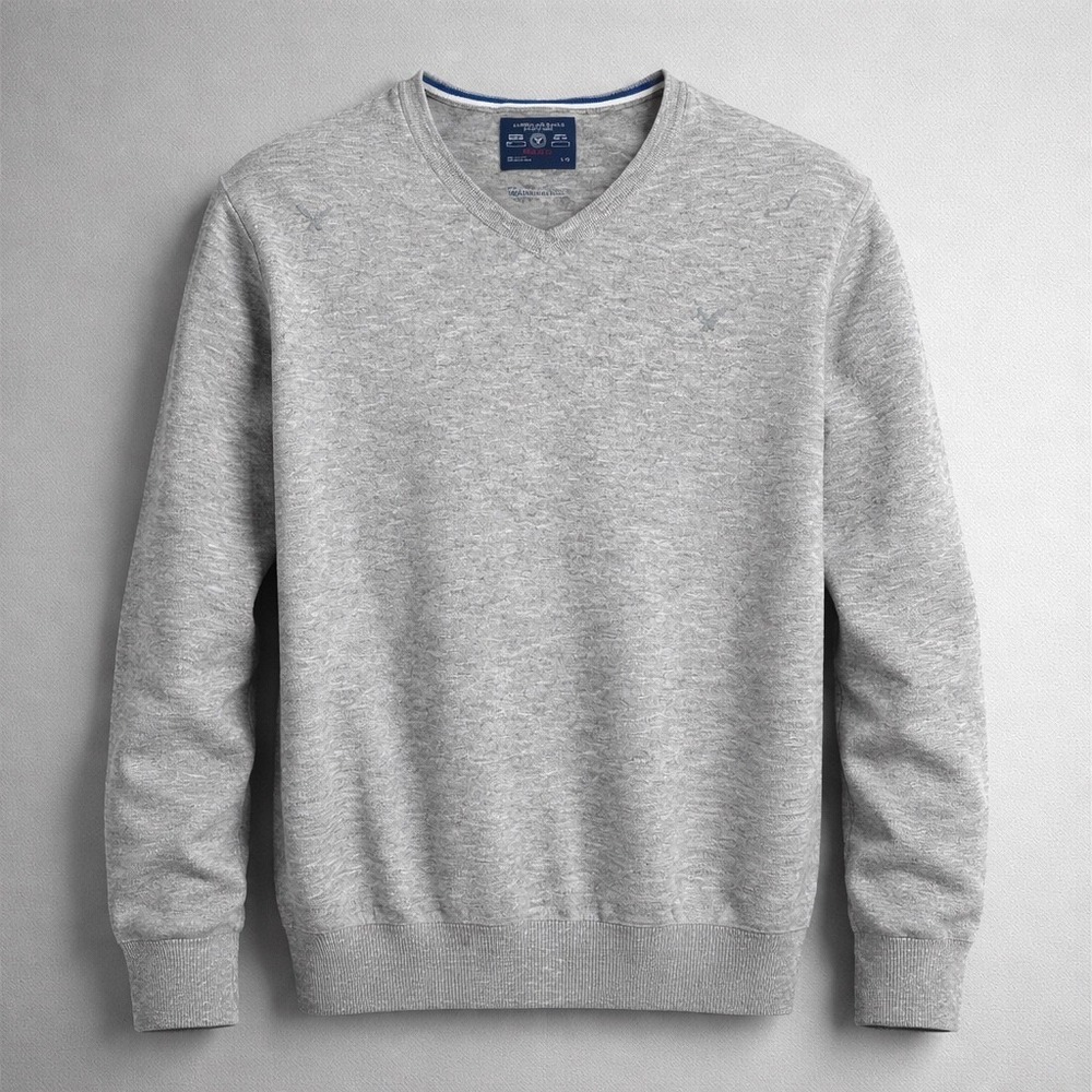 🍁American Eagle Mens V-Neck Sweater Heather Gray Cotton Athletic Fit Large L